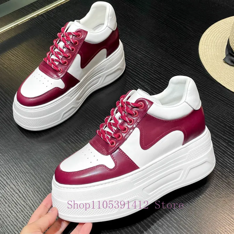 

Fashion Women Sneakers Genuine Leather Breathable Platform Height Increase Casual Shoes Outdoor Street Sports Skate Shoes