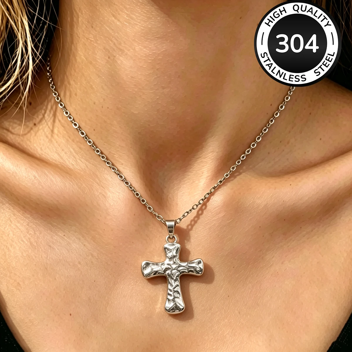 Tocona Retro Stainless Steel Cross Pendant Necklace Niche Texture Chain Women's Party Atmosphere Jewelry Accessories