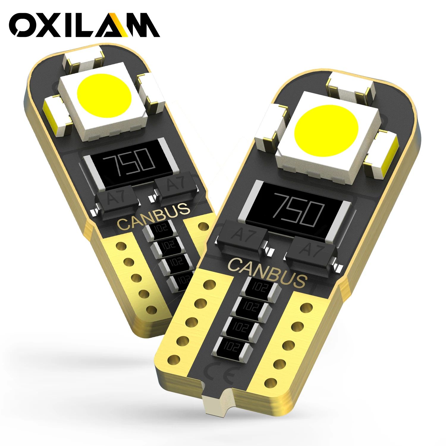 OXILAM 2Pcs T10 Canbus LED Bulbs W5W Car Light 12V Clearance Parking Bulb Interior Lamp 6000K 360 Degree 194 168 2825 LED 120LM