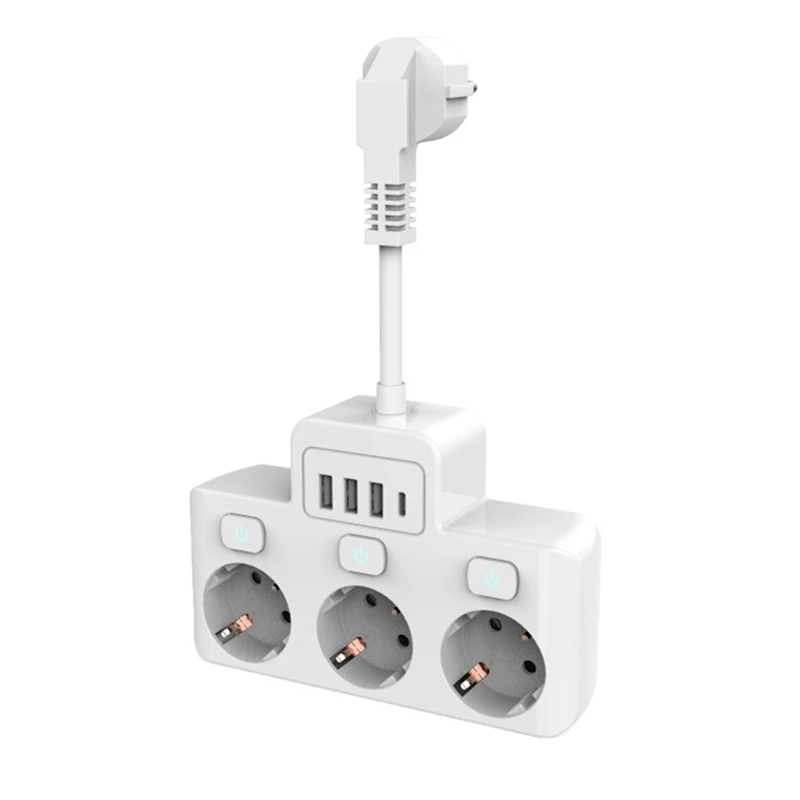 

1 Piece EU Plug Socket With Switch Power Strip Eu Standard Socket Converter White PP 0.05M Braided Cable