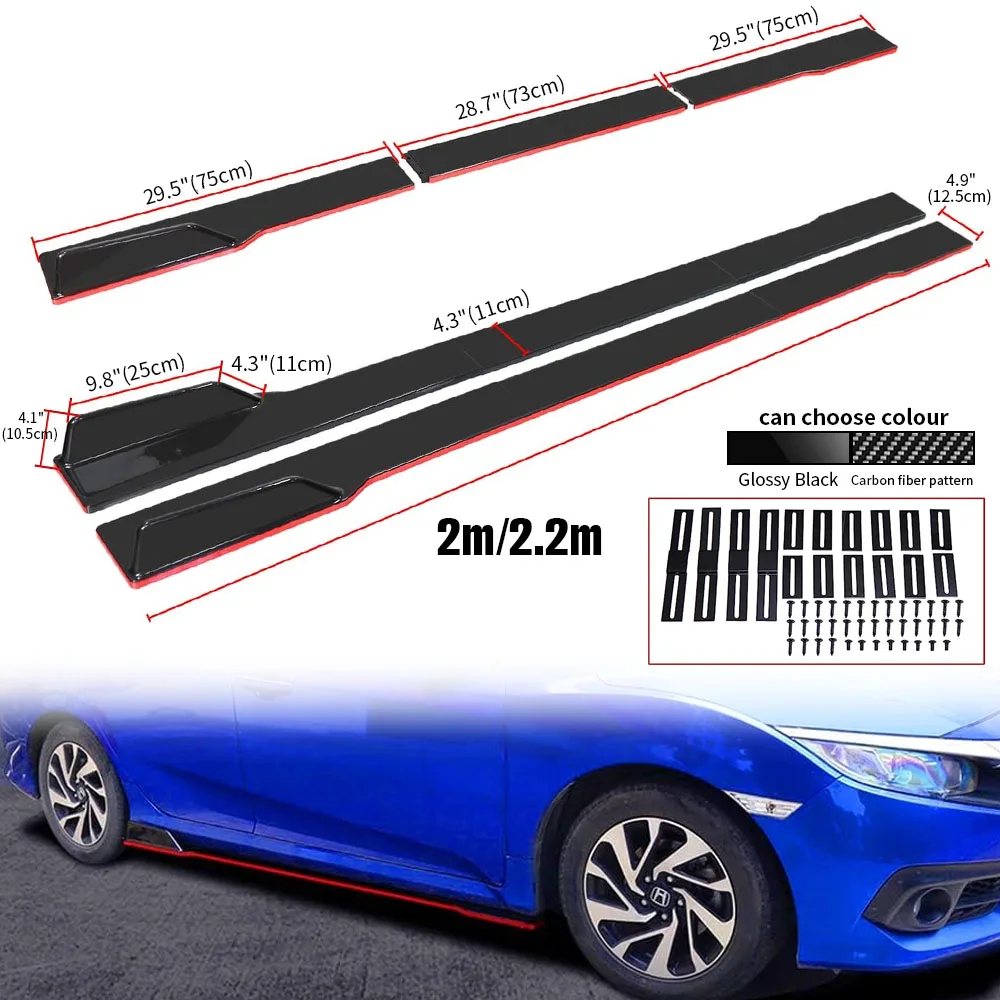 6PCS 2m/2.2m Universal Side Skirts Extension Rocker Panels Lip Splitters Bumper Car Styling Red Carbon Black Side Skirt Spoiler