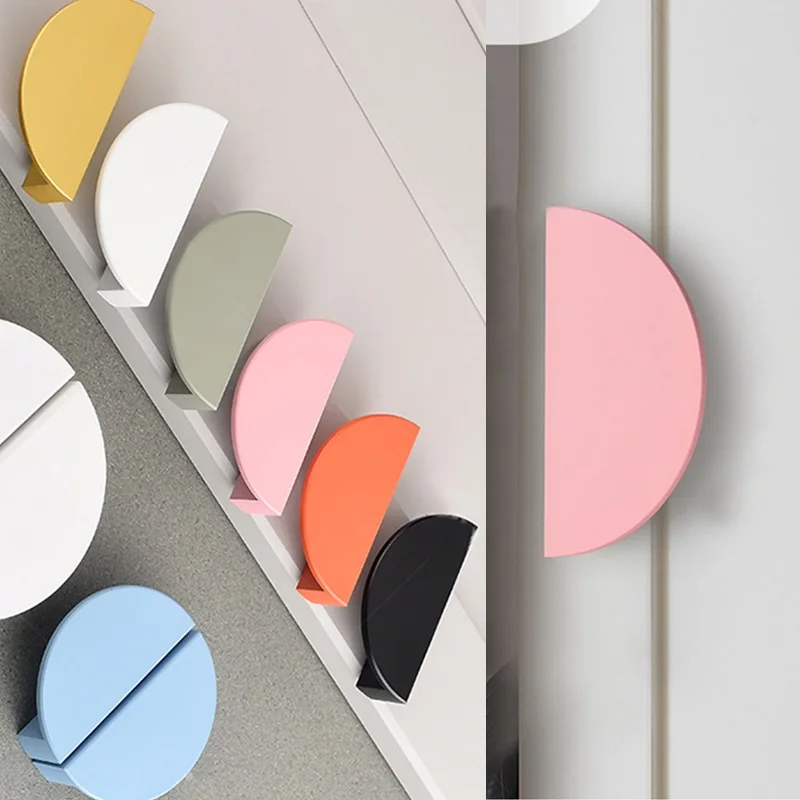 Cabinet Door Handle, Modern Minimalist Wardrobe Drawer Handle, Semi-circular Nordic French Children's Room Color Matching