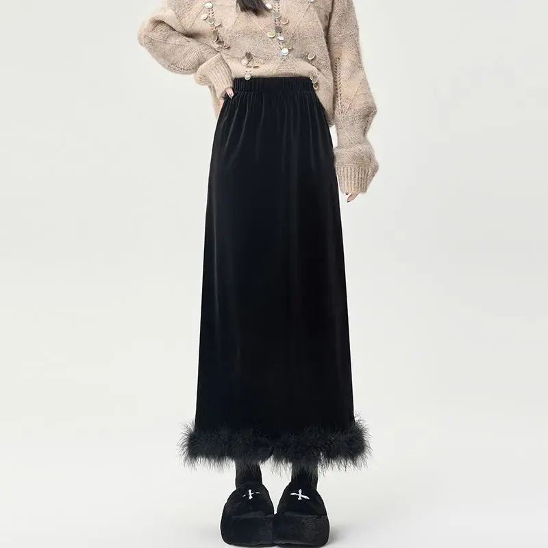 

Half Length Skirt Women's Patchwork Autumn/winter 2025 New Mid To Long Straight Leg Slit Slimming Skirt with Hips Wrapped