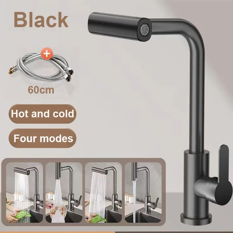 

3/4 Mode Kitchen Faucets Pull Out Rotation Waterfall Stream Sprayer Head Sink Mixer Hot Cold Single Hole Sink Wash Tap