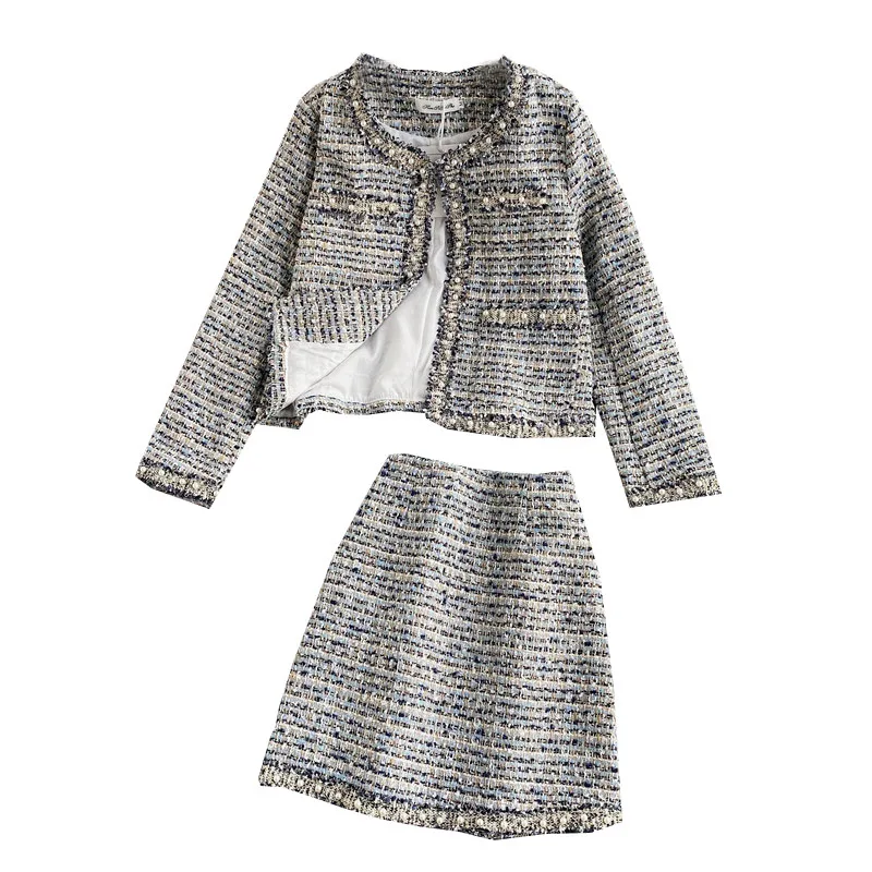 2024 Elegant Set for Women: Autumn Winter New Refined Tweed Coat and Bodycon Skirt Sophisticated Two-piece Spring Outfit Fashion