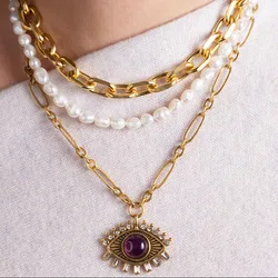 Stone evil eye statement necklaces stainless steel necklaces for women vintage stainless steel jewelry elegant minimalist jewel