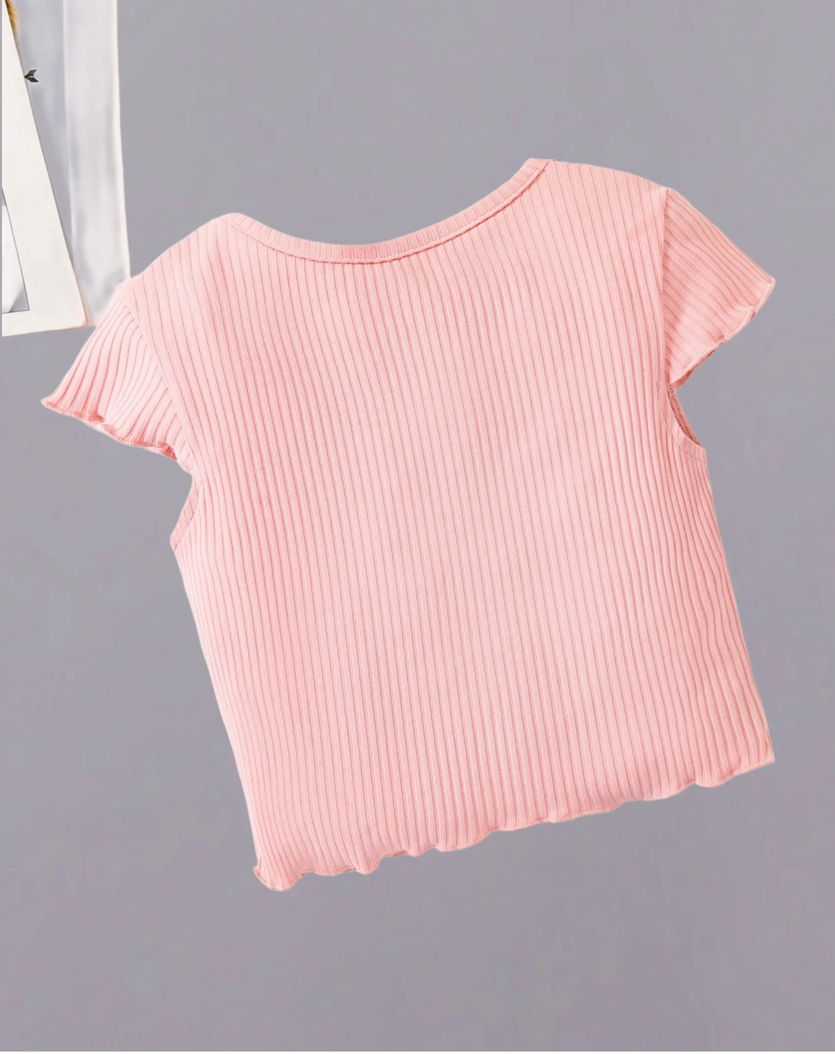 Comfortable and breathable pink ribbed short-sleeved top - a must-have for children in summer