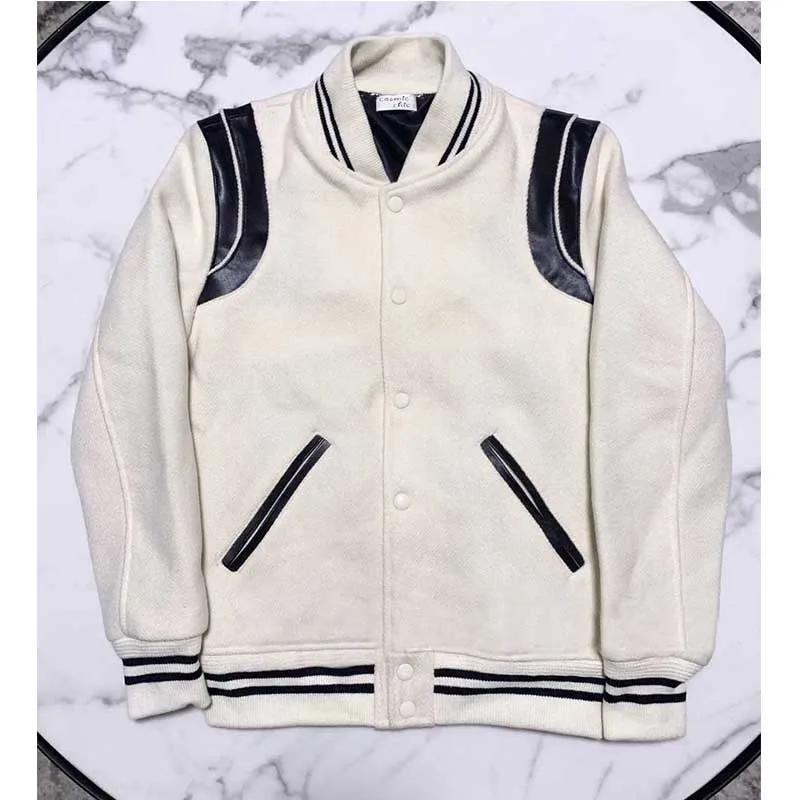 2022 Spring Runway Wool Baseball Uniform Women Fashion Long Sleeve Single Breasted Black White Contrasting Color Retro Jacket