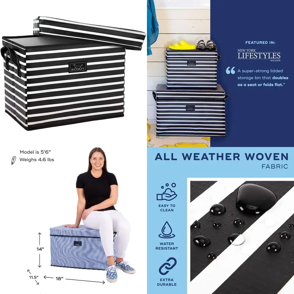 

Medium Lidded Collapsible Storage Bin with Handles, Stackable, Seat or Table Use, Holds 80 Lbs