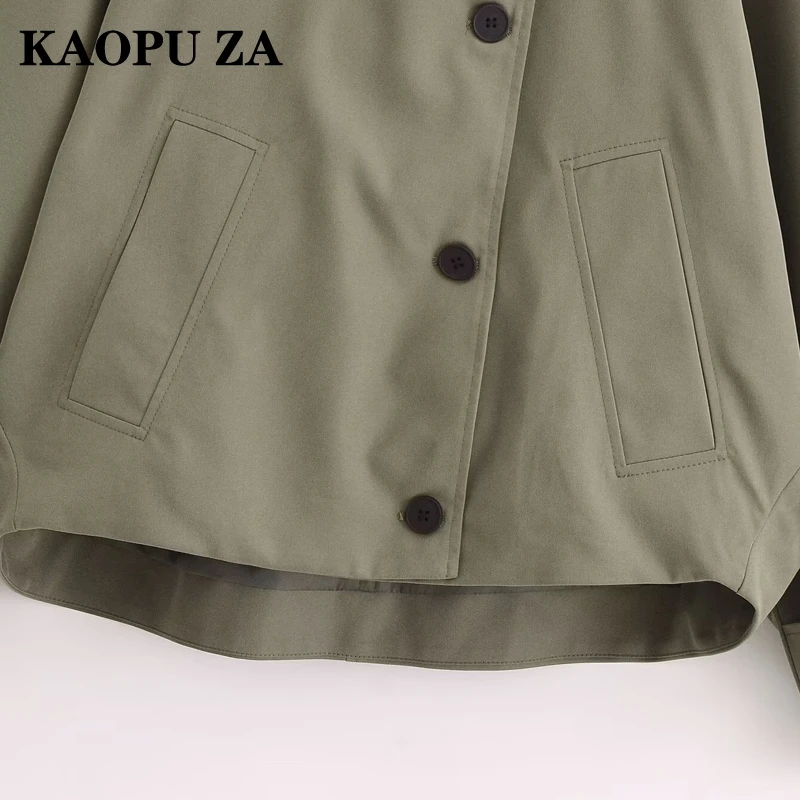 KAOPU ZA 2024 New Autumn Women\'s Fashion Trench Coat Solid Turn-Down Collar Long Sleeve Casual Windbreaker Coat