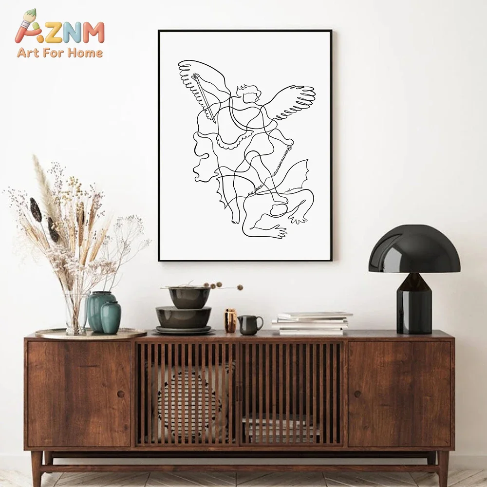 AZNM Christian Jesus Line Art Canvas Wall Art Holy Family Cross Minimalist Religious Sketch Print Faith Home Decor Unframed