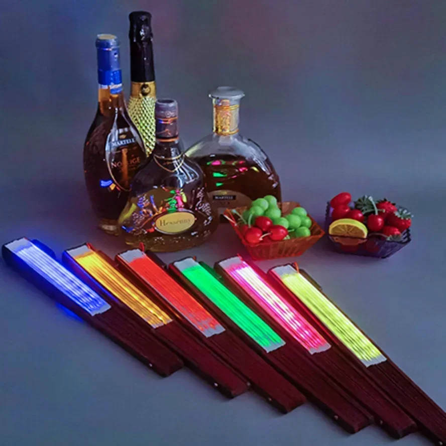 Led Light Glowing Fluorescent Fan with Battery Foldable Hand Fan for Night Performance Dance  Dj Bar Club Party Decoratio