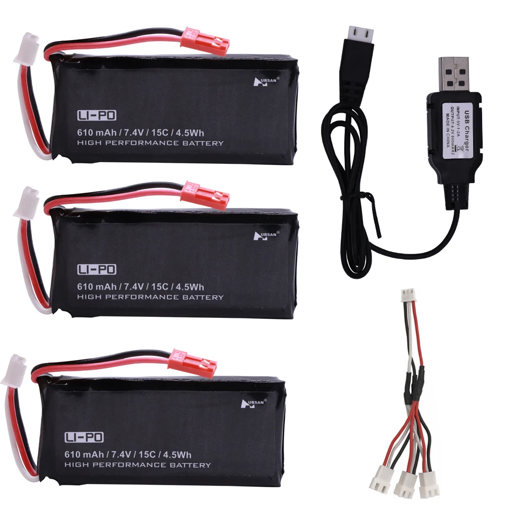 Battery for Hubsan X4 H502S H502E 7.4V 610mAh lipo battery 15C 4.5WH battery and USB charger cable For RC Quadcopter Drone Parts