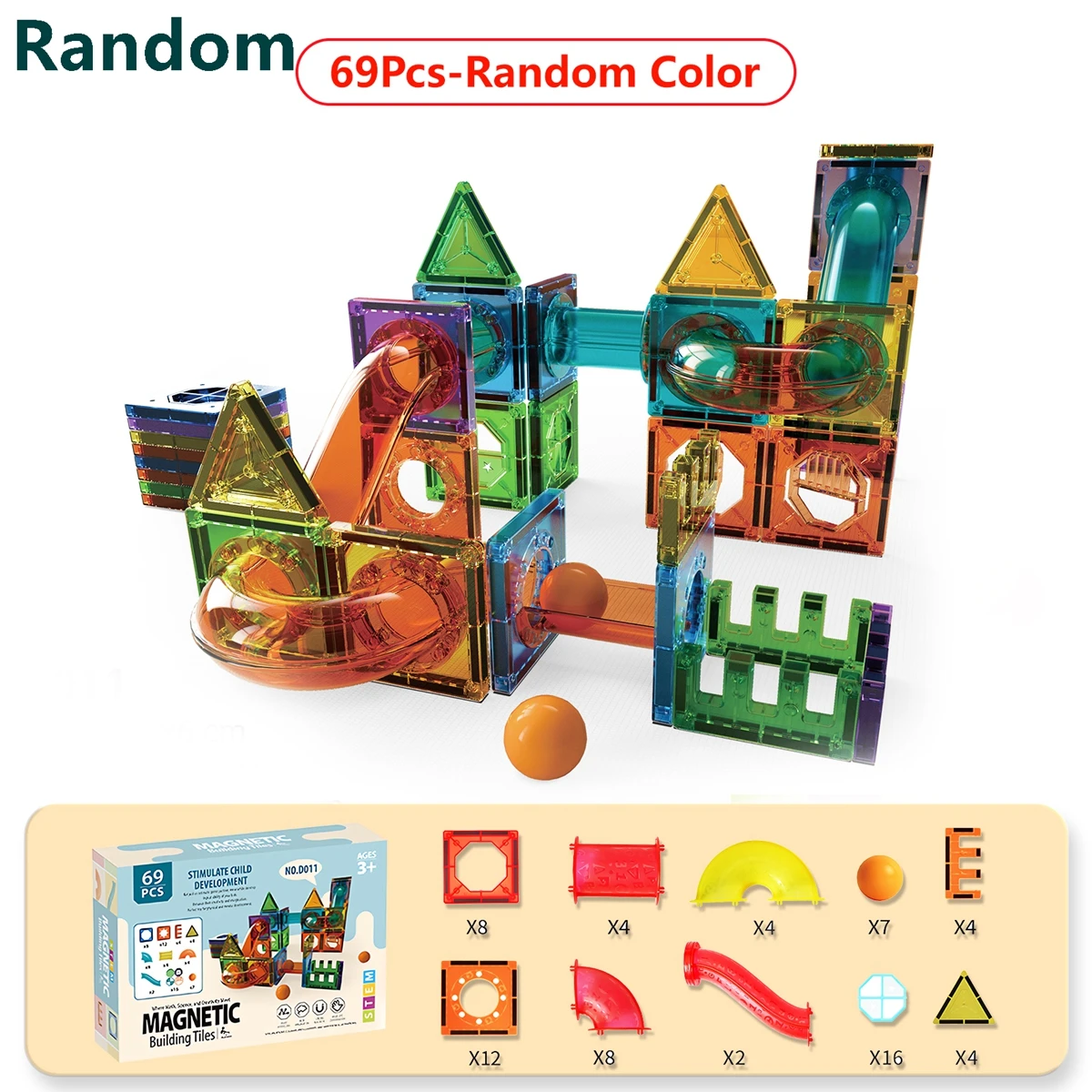 Magnetic Tiles Marble Run Toy 3D Clear STEM Educational Pipe Track Ball Building Blocks Kids 3+ Brain Development Kit image 3