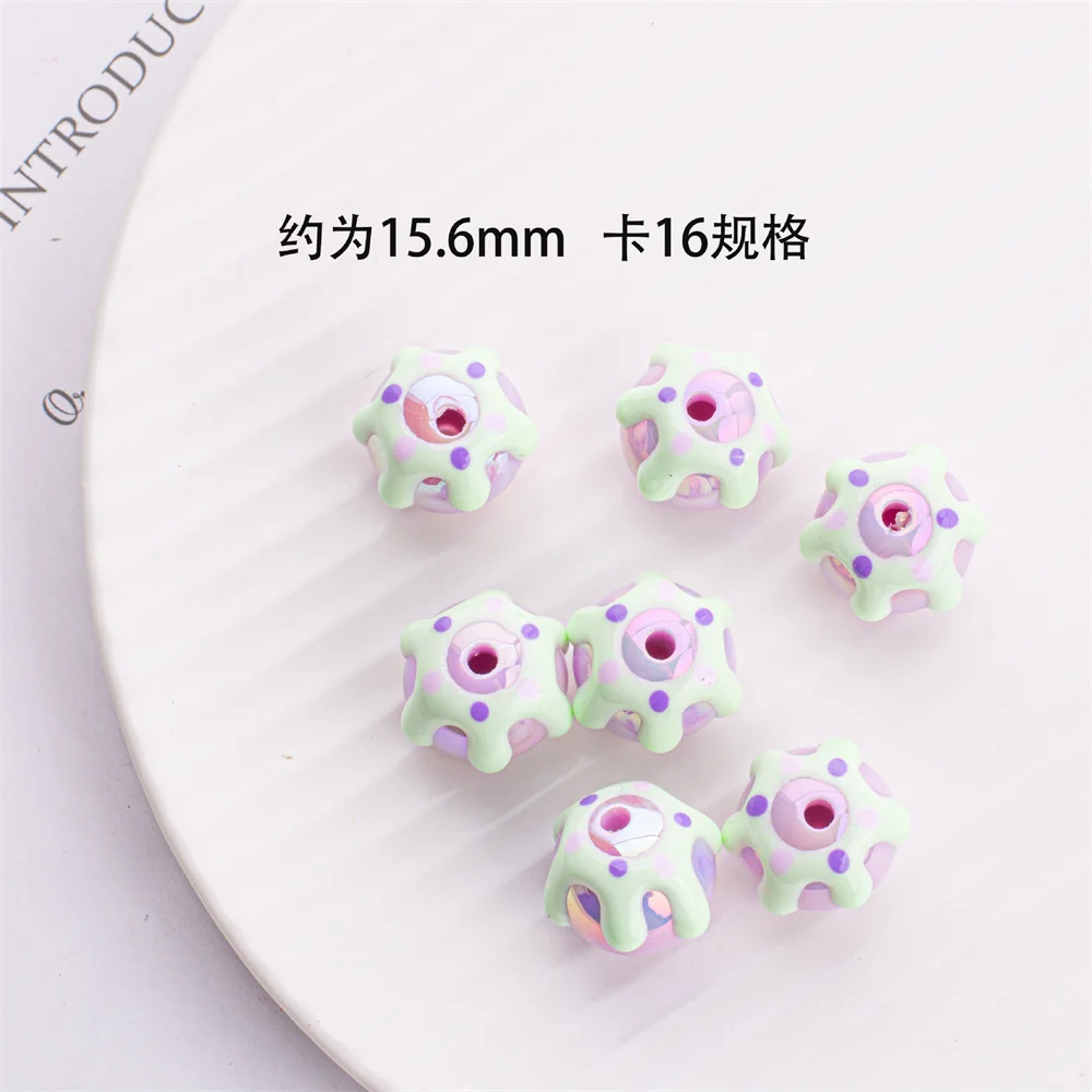 16mm Cute Hand-painted Illusion Flower Colored Round Bead Handmade Beaded Mobile Phone Chain Bracelet Materials