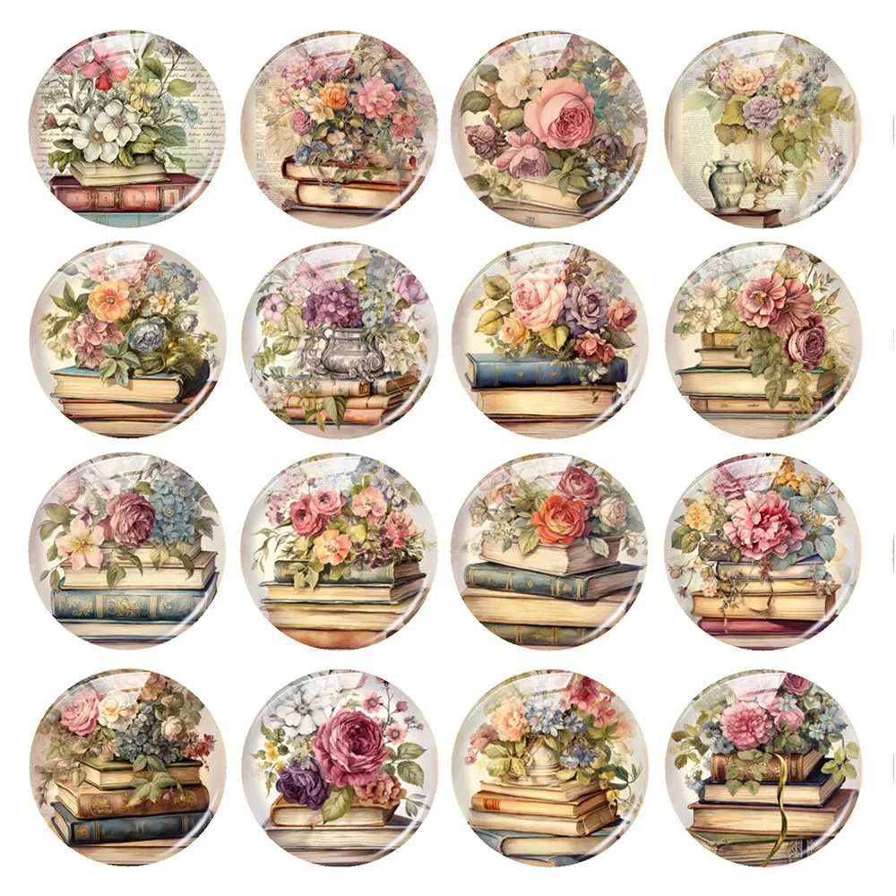 Random Mixed Round/Oval/Square Vintage Book Flower Love Read Photo Glass Cabochon Flatback Demo Cameo For Diy Jewelry Making