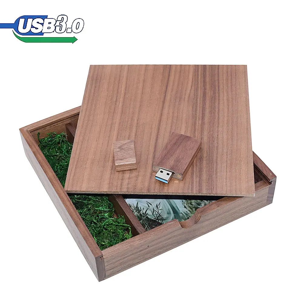 Hot Selling Rectangle Wooden USB+ Box Pendrive Pen Drive USB 8GB 16GB 32GB 64GB USB Flash Drive Photography Wedding Gift