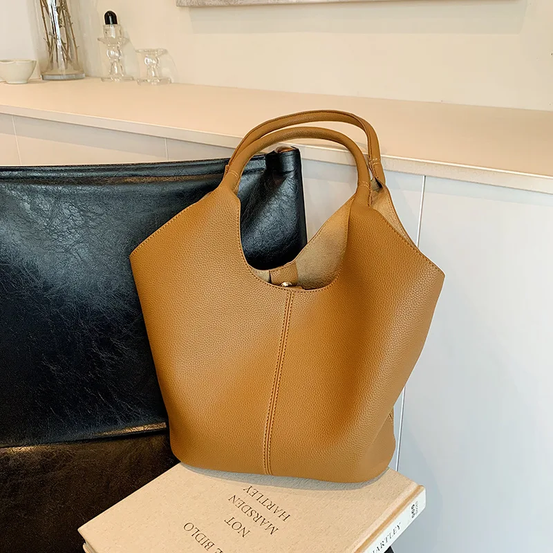 

Brand Shoulder Bucket Bag Set For Women Soft PU Leather Pure Color Large Capacity Shopper Tote Designer Handbags Luxury