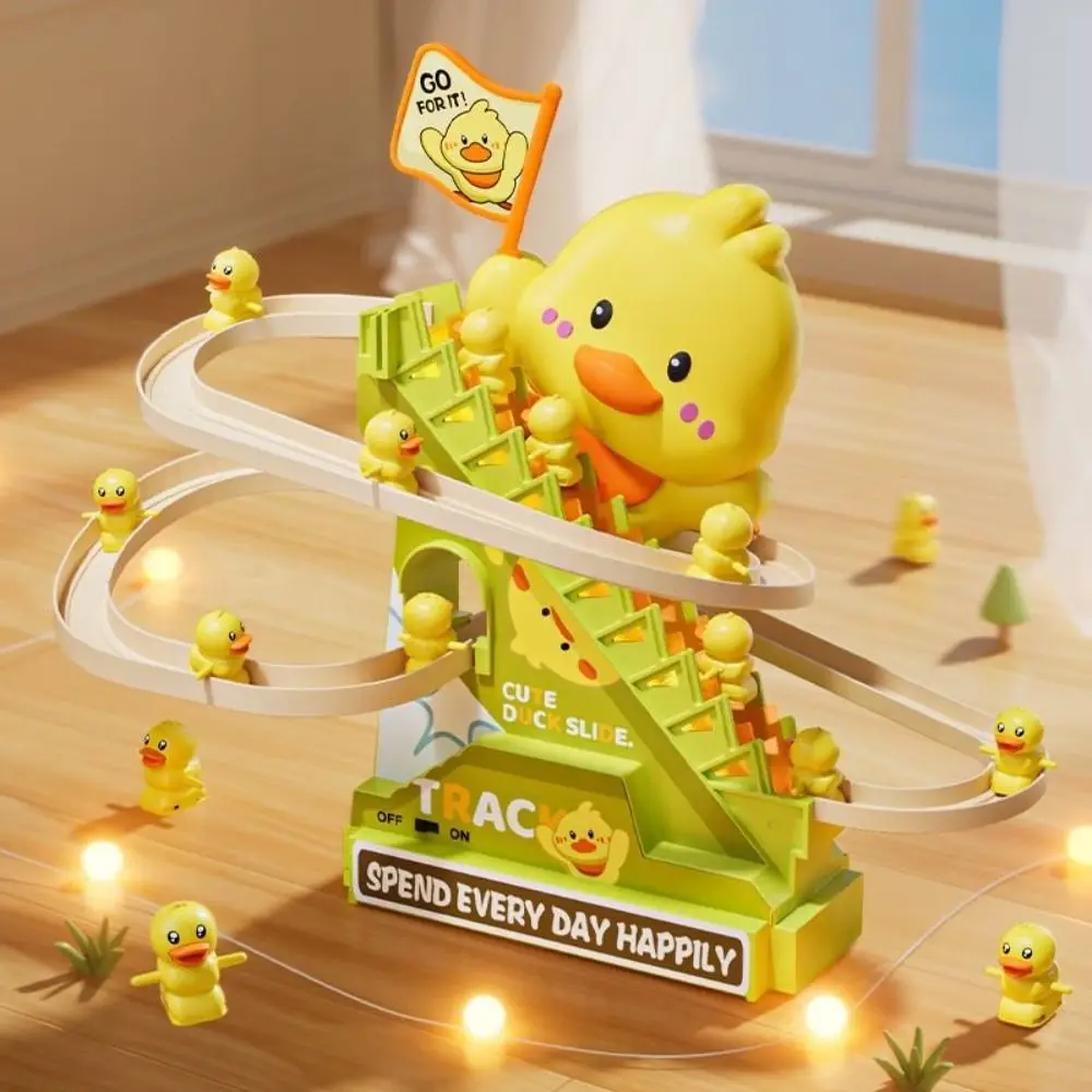 

Creative Ducklings Climbing Stairs Cute Cartoon Duck Roller Coaster Slide with Lights and Music Interactive Escalator