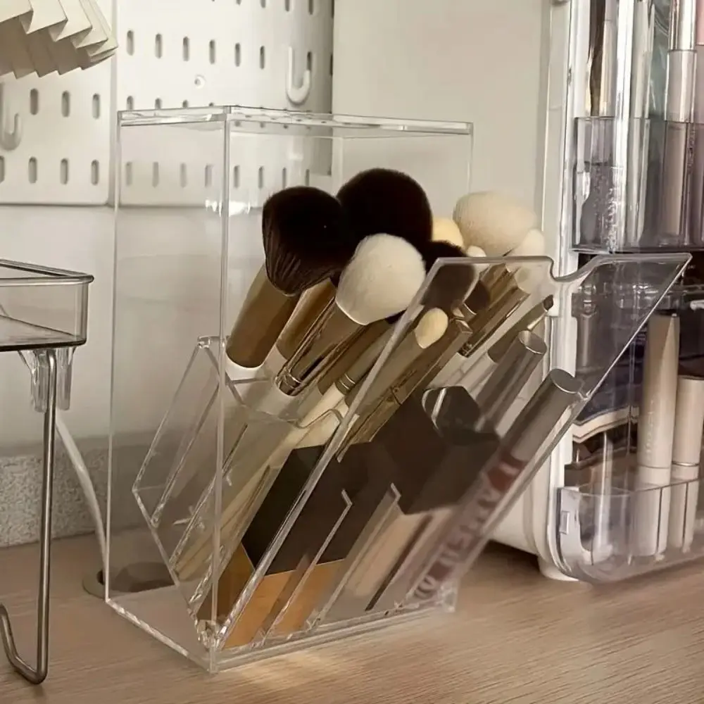 

Transparent Makeup Display Rack Flip-Top Portable Cosmetic Brush Storage Box 17 Slots Dust Proof Makeup Brushes Holder Bathroom