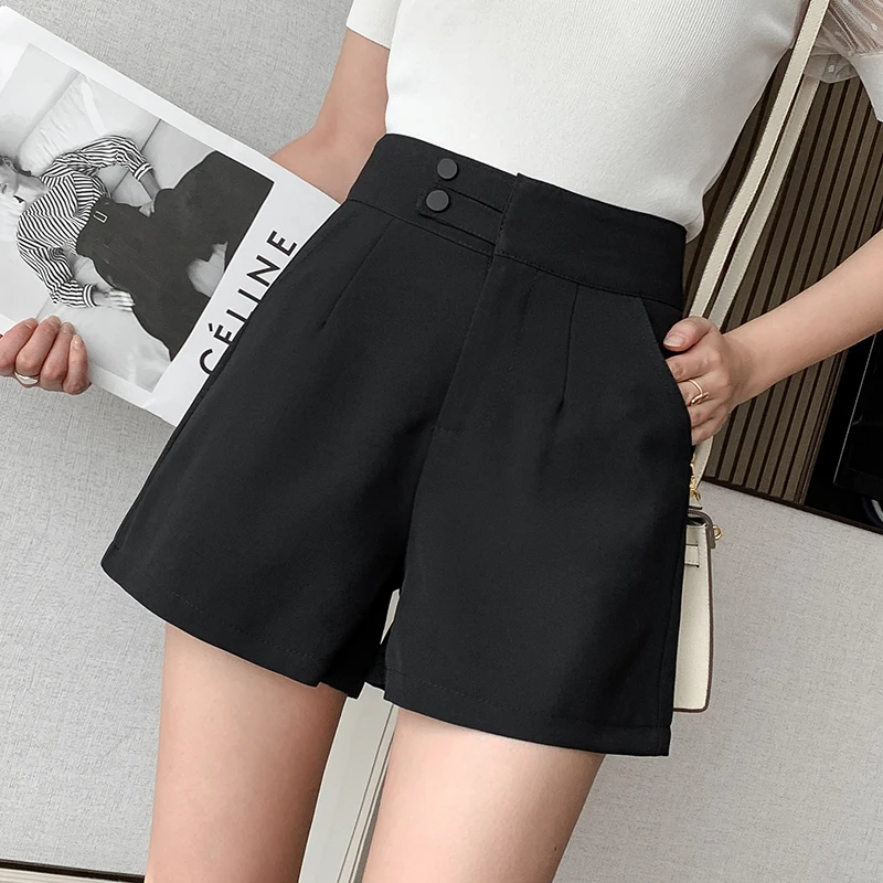 

High Waist Summer Black Short Women 2025 New Wide Leg Suit Shorts Female Loose Casual Pocket Shorts