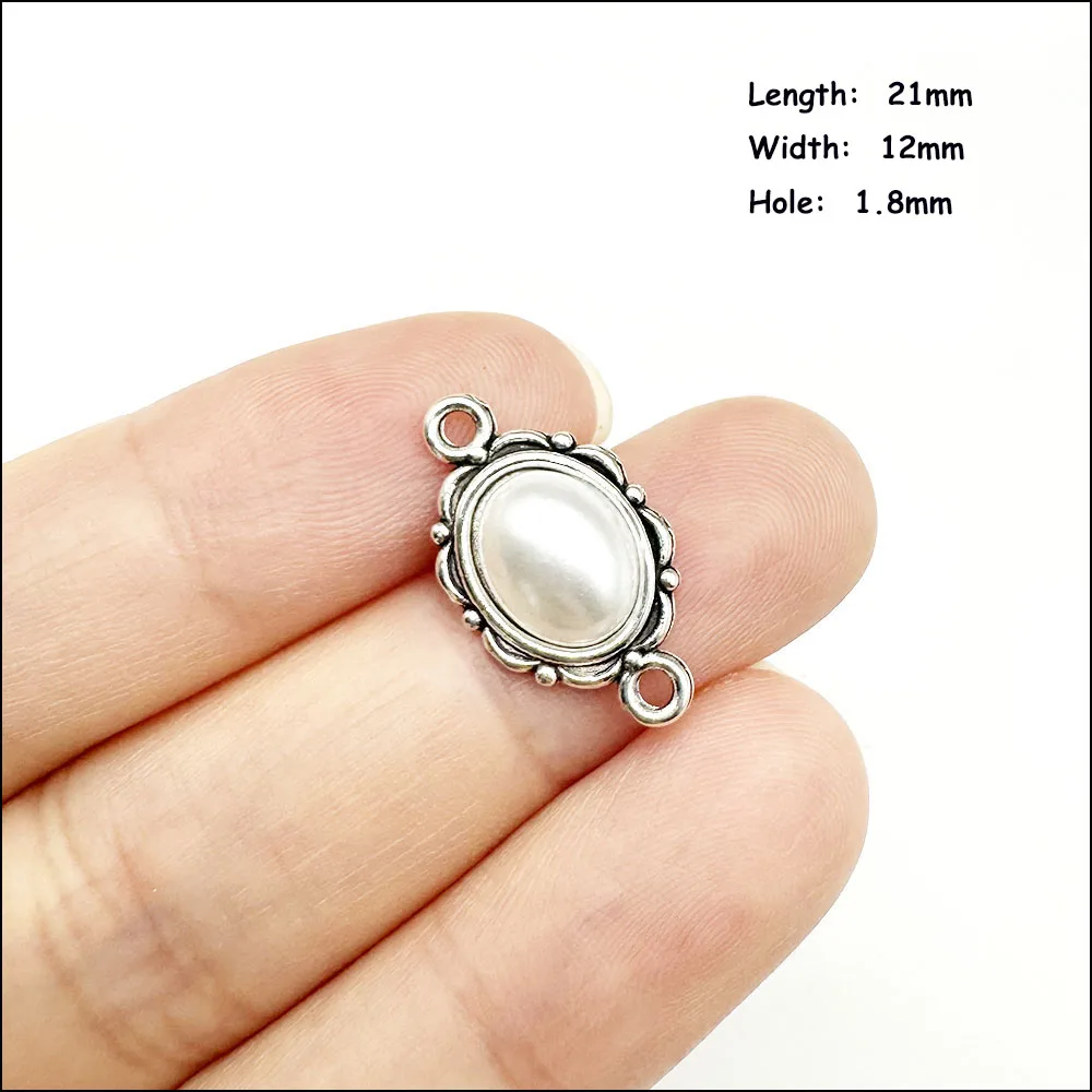 Nieuwe Palm Flower Teardrop Connectors Antiek verzilverd witte acrylkralen voor armbanden Charms Maken van sieraden HCJBAB