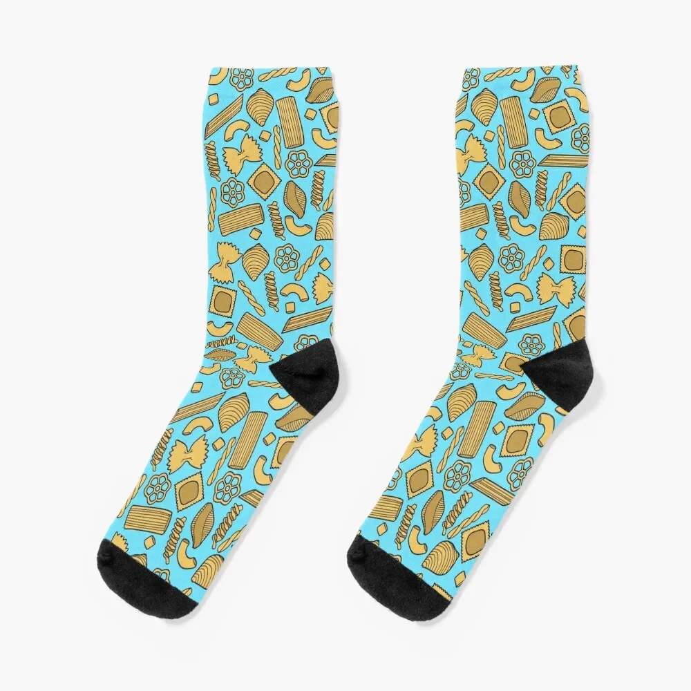 Pasta Pattern On Blue Socks floral Soccer golf sports stockings Socks For Girls Men's