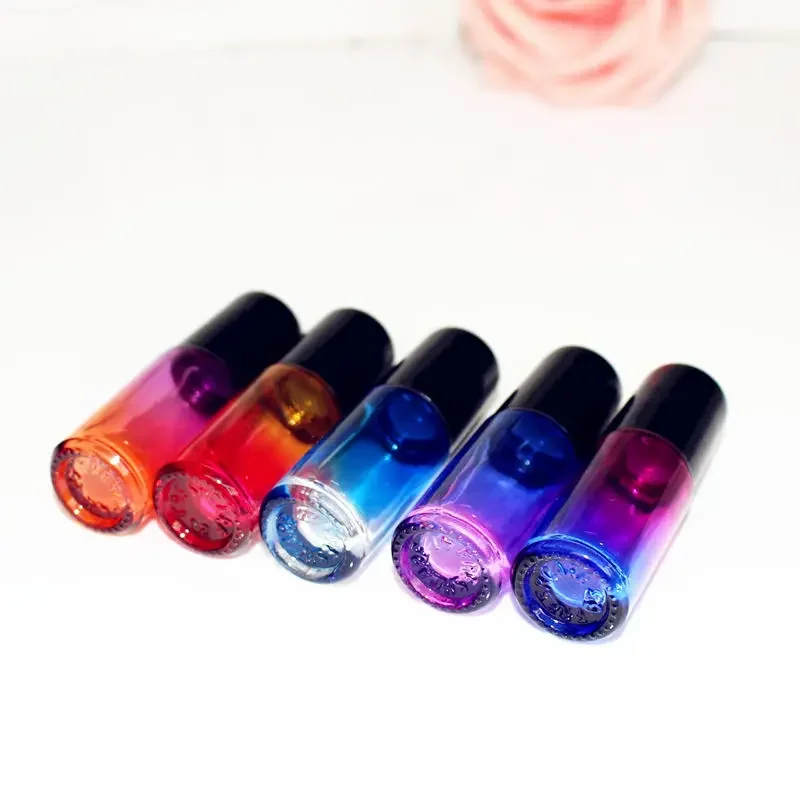 1 Stück dicke 5ml bunte dicke Glas parfüm rolle auf Flasche mit ätherischen Öl flaschen aus Edelstahl/Glaskugel