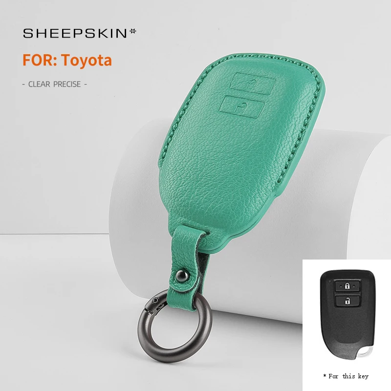 Leather Sheepskin Car Key Case Full Cover Shell for Toyota Prius Camry Corolla CHR C-HR RAV4 Land Cruiser Prado Keychain