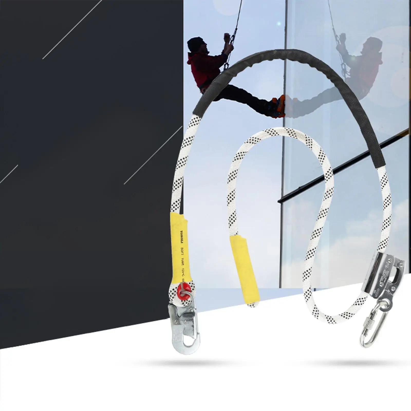 Adjustable Arborist Safety Rope with Carabiner Hook for Tree Climbing High Altitude Work Fall Protection Equipment Strap