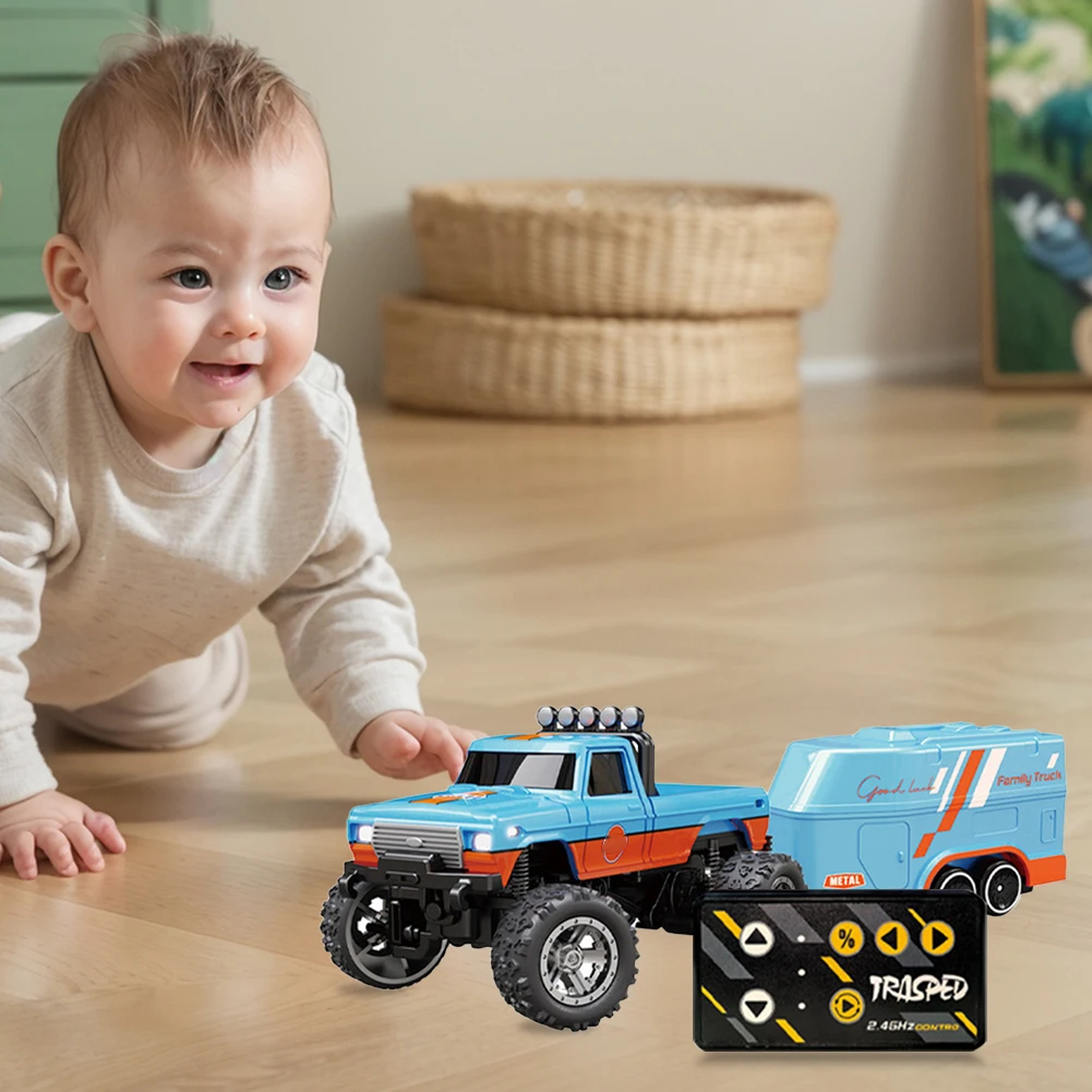 

Remote Control Truck with Lights & Trailer Mini Off-Road Climbing Car 2.4Ghz Remote Control USB-C Rechargeable Children Toy Gift