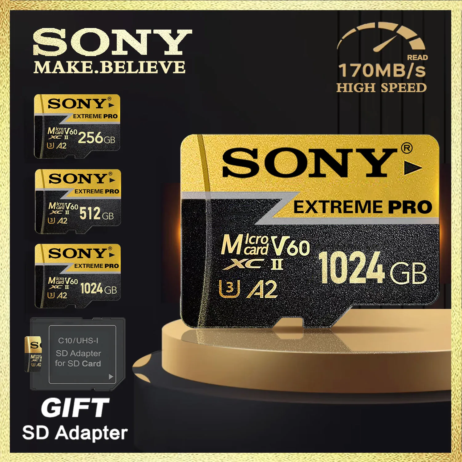 بطاقة ذاكرة سوني SD، سعة 128 جيجابايت، 256 جيجابايت، سرعة فائقة، بطاقة Micro TF SD، 512 جيجابايت، 1 تيرابايت، فئة V60، فئة A2، فئة U3، بطاقات ذاكرة صغيرة للهواتف والكاميرات وأجهزة الكمبيوتر المحمولة.