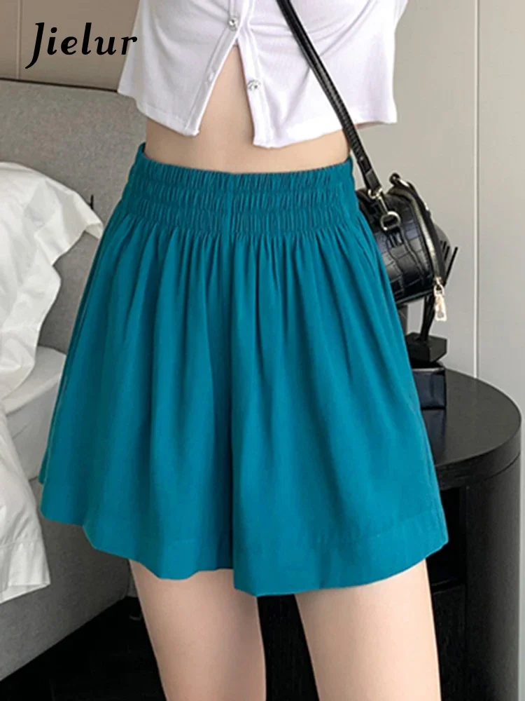 Jielur Elastic Waist Summer Slim Female Shorts Solid Color Fashion Simple Streetwear Outfits Blue White Black Sexy Women Shorts