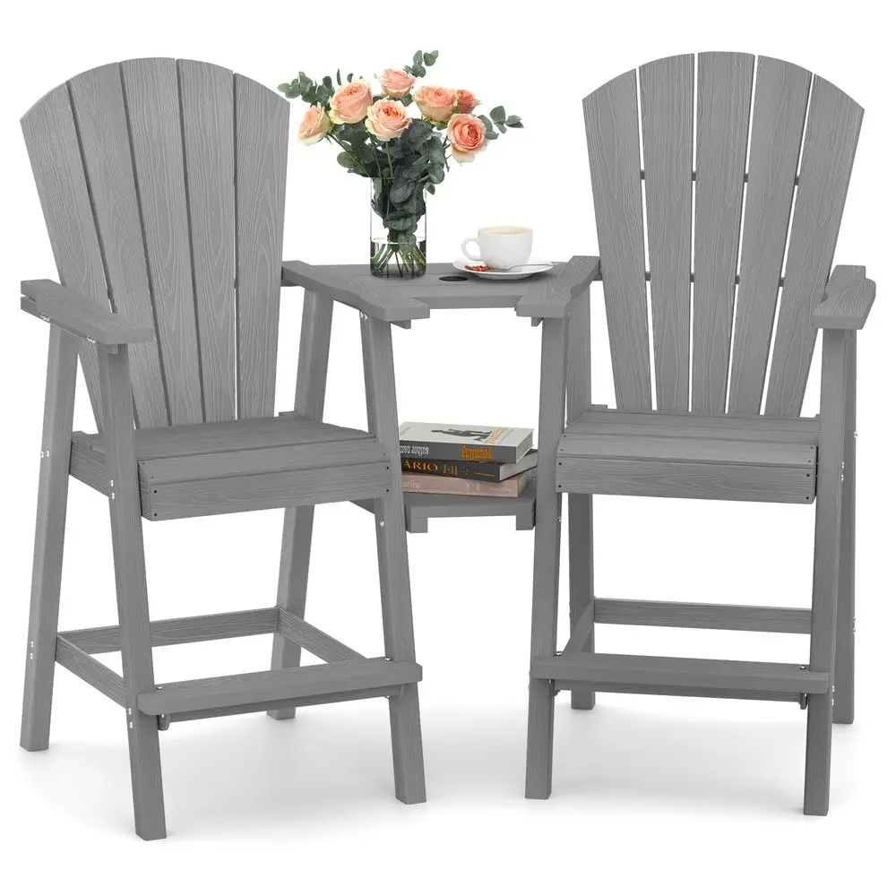 

Tall Adirondack Chairs Set of 2, HDPE Outdoor Adirondack Bar Stools with Double Connecting Tray, Weather Resistant High Back Ad