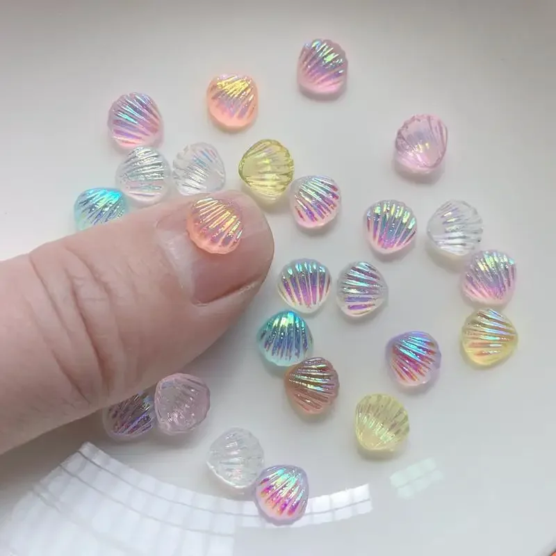 100pcs 8mm shell Nail Art Design Rhinestones Flat Back Resin Gems Crystal Stones Beads for DIY Embellishments Crafts -HF29