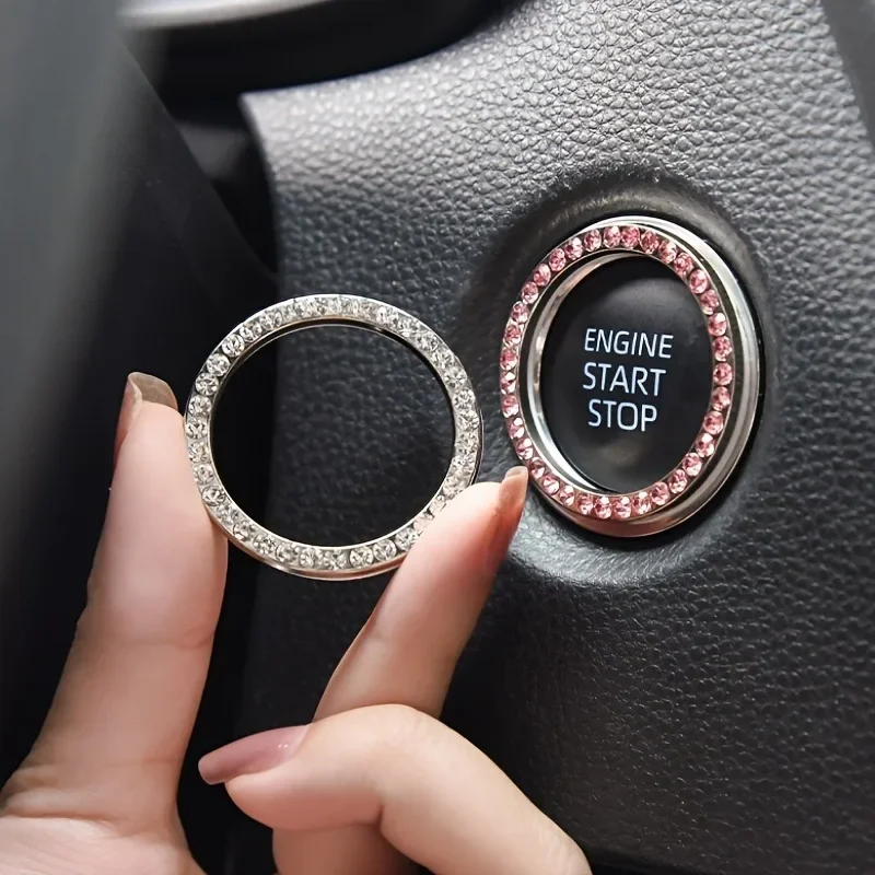 Car Ignition Ring Rhinestone Stickers Auto Motorcycle One-button Start Diamond-studded Decorative Ring Protection Car Sticker