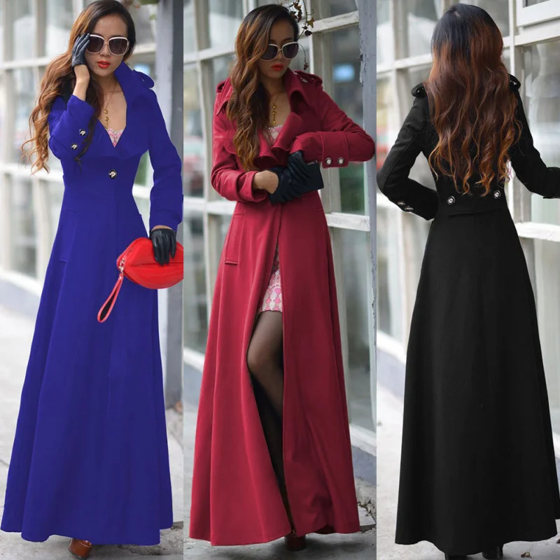 European and American Autumn and Winter New One Button Women's Woolen Coat Extended Overcoat Slim Coat Factory