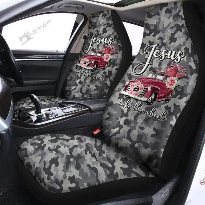 Juego de fundas de asiento de coche de camuflaje de Jesús Take The Wheel, 2 piezas, accesorios de coche, funda de asiento