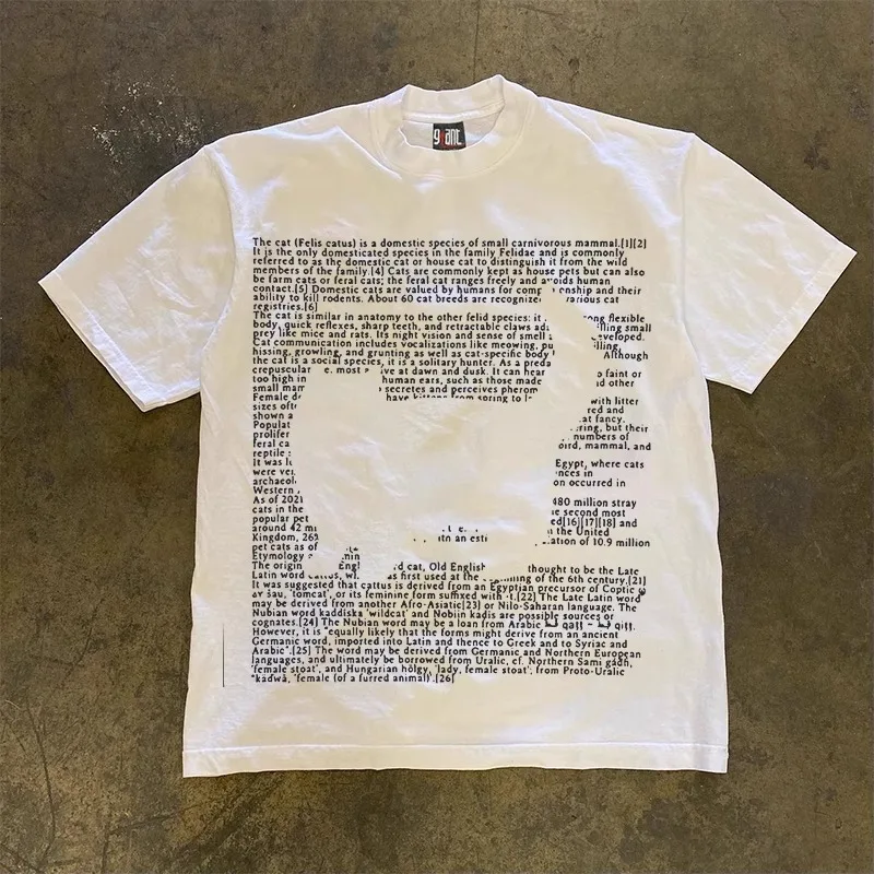 European Cute Letters Cat Print Pure Cotton T Shirt Men Women Summer Y2k Personality Cute Street Clothing Half Sleeved Tops