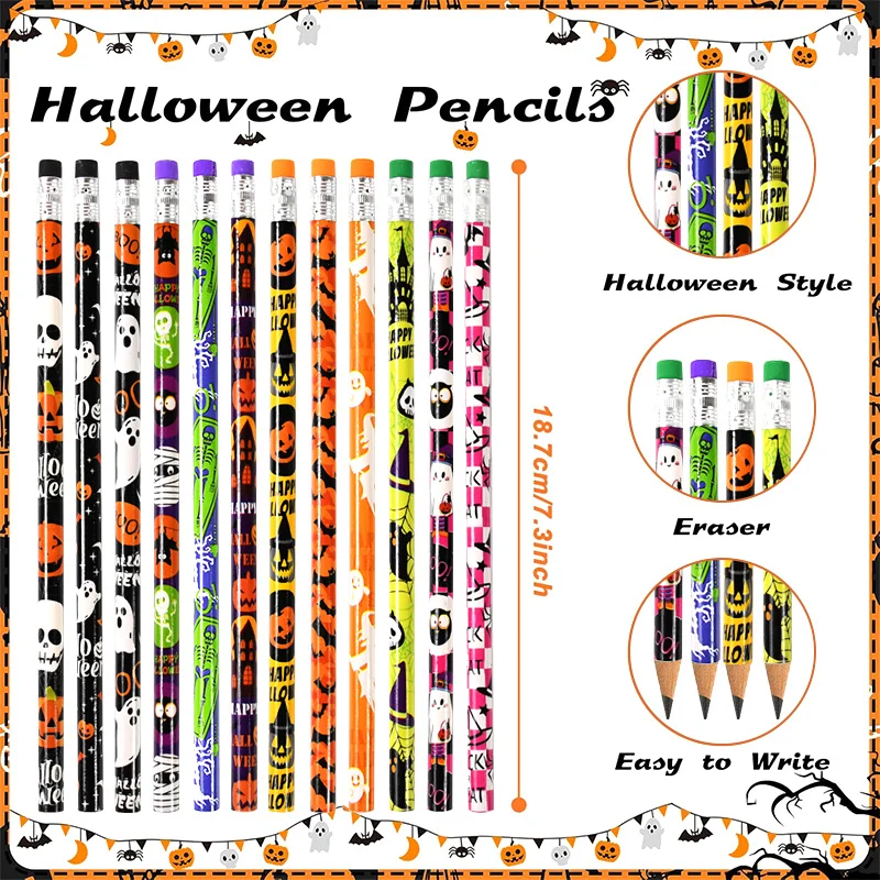 12 Stuks Halloween Thema Potloden Kinderen Halloween Feest Gunsten Truc Of Traktatie Geschenken Pompoen Spook Houten Potlood Briefpapier