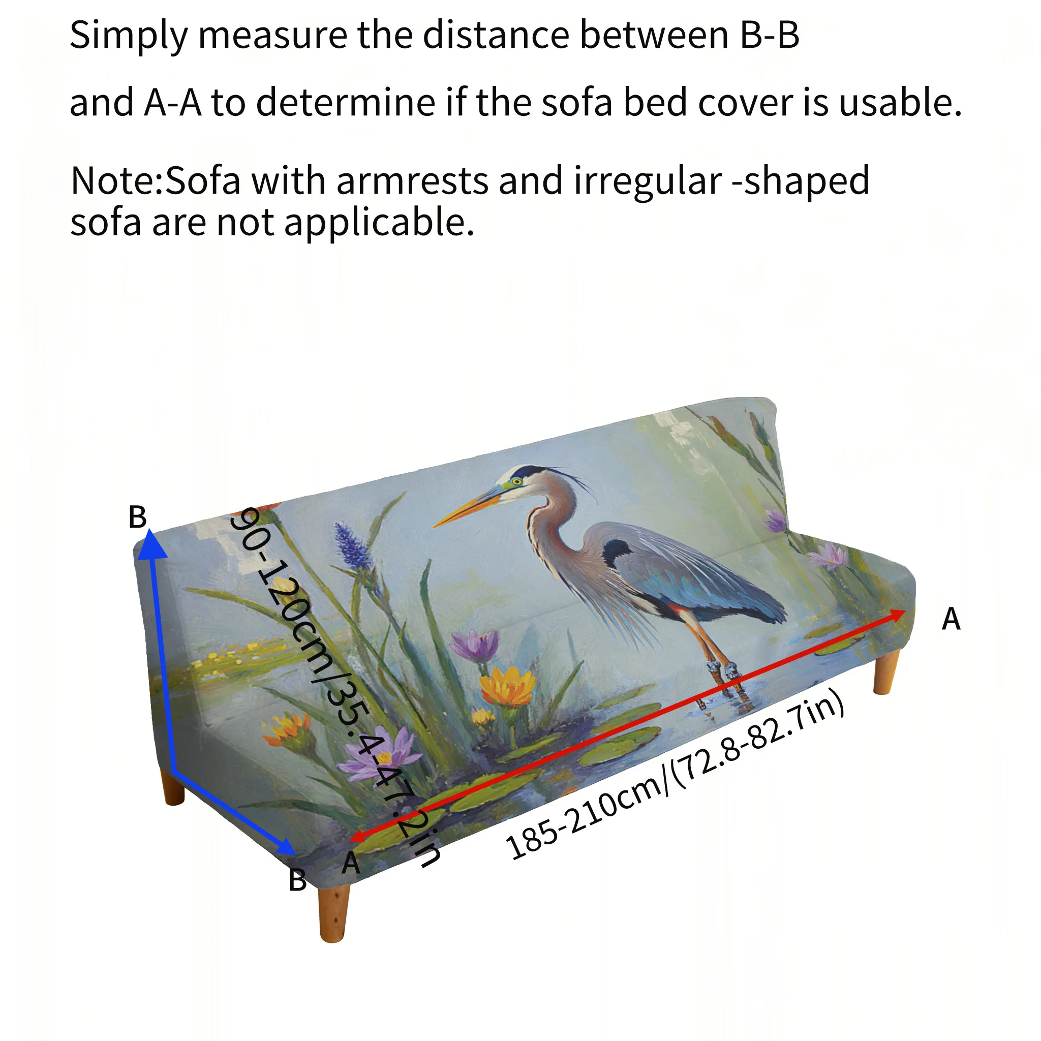 Heron water lily elastic sofa bed cover, living room sofa bed cover, dustproof machine washable sofa bed cover