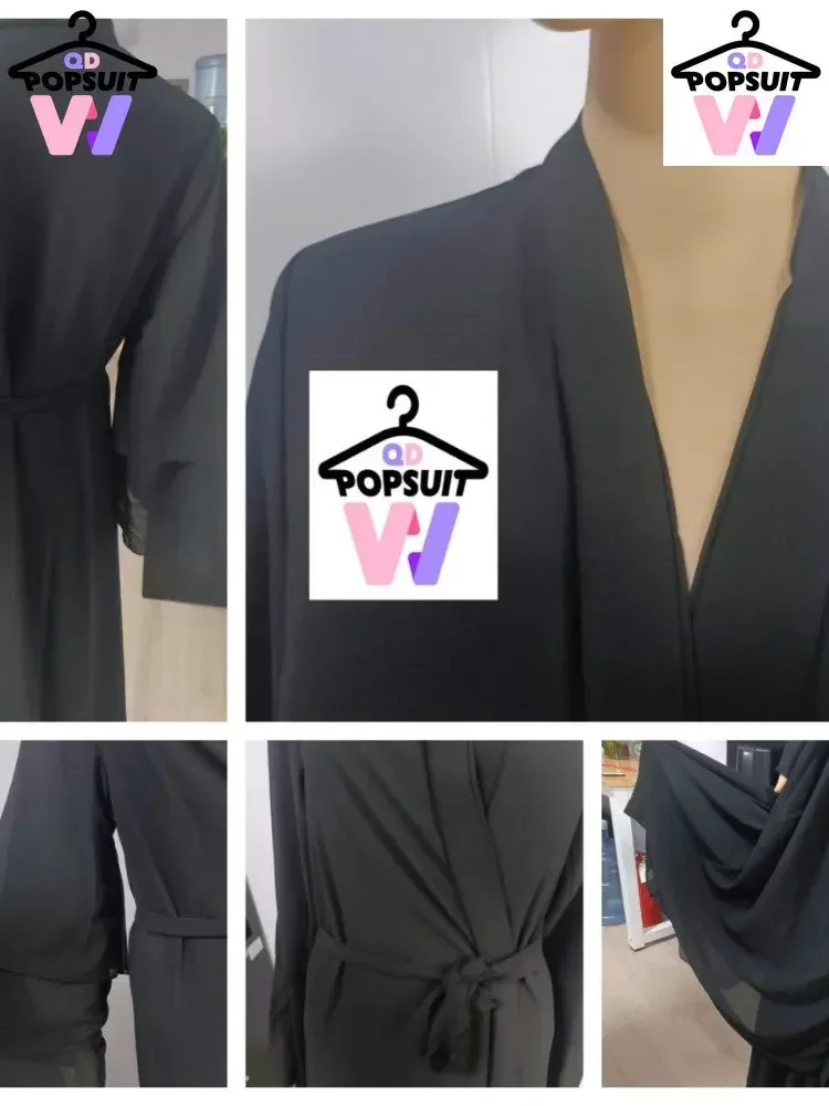 Imagem -06 - Abaya-longo Ruffle Manga Caftans para Muçulmanos Camadas Duplas Vestidos de Cardigan sem Lenço de Cabeça Chiffon Criptografado Islã Venda