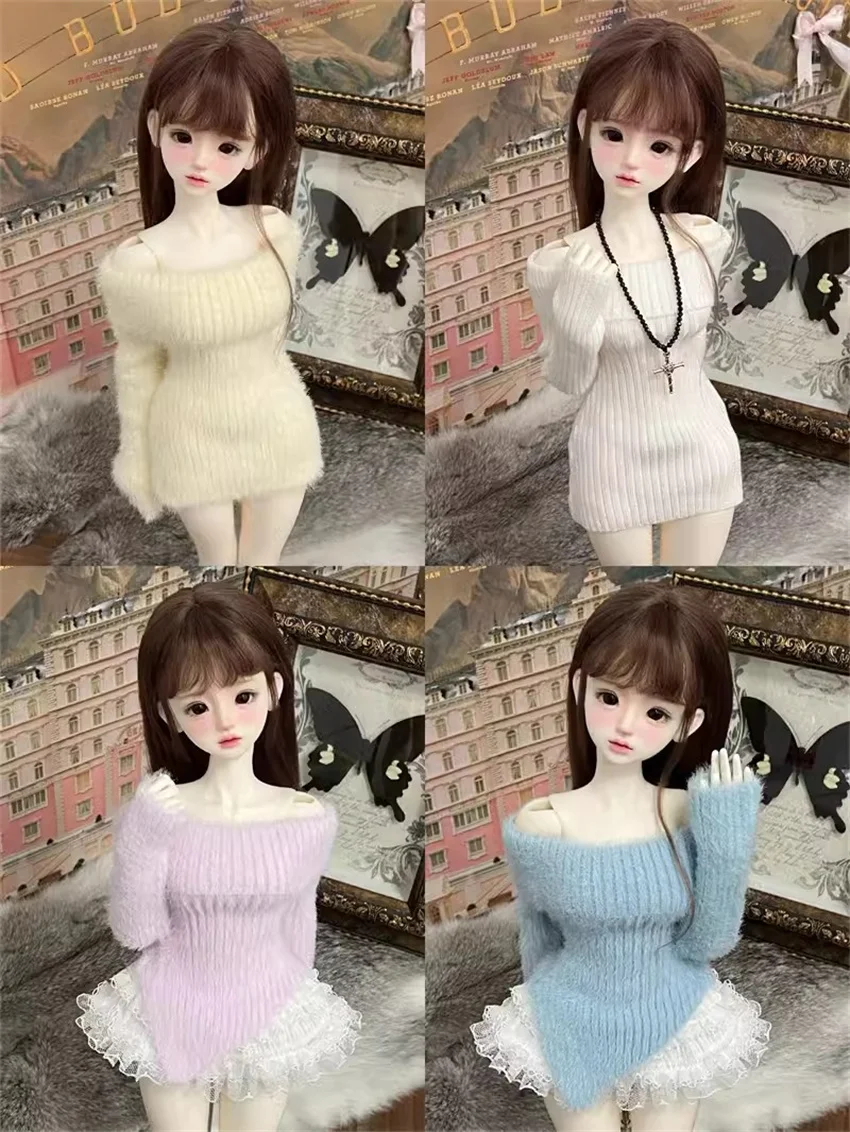 bjd clothes for 1/4 girls knitted one-shoulder multi-colored sweater dress/sweater BJD doll accessories