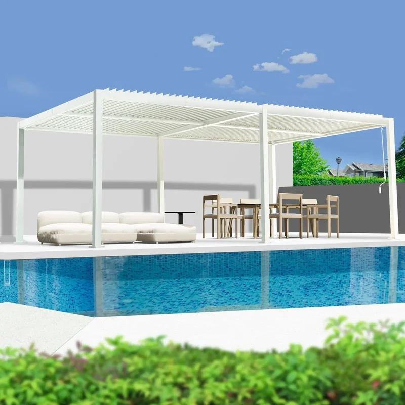6m X 6m Gazebo Pergola 6x5 X 2m Garden Balcony with Retractable Roof Powder Coated Aluminum Structure