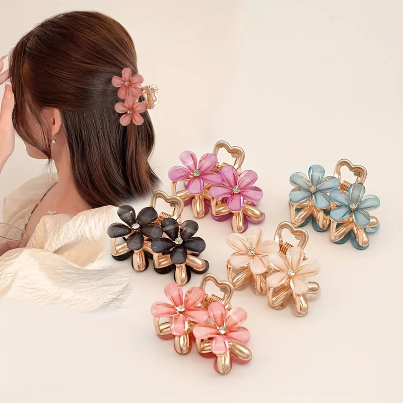 New Double Crystal Flower Metal Water Diamond Flower Women's Hair Clip Fashion Hairpins Kids Girls Headwear Hair Accessories