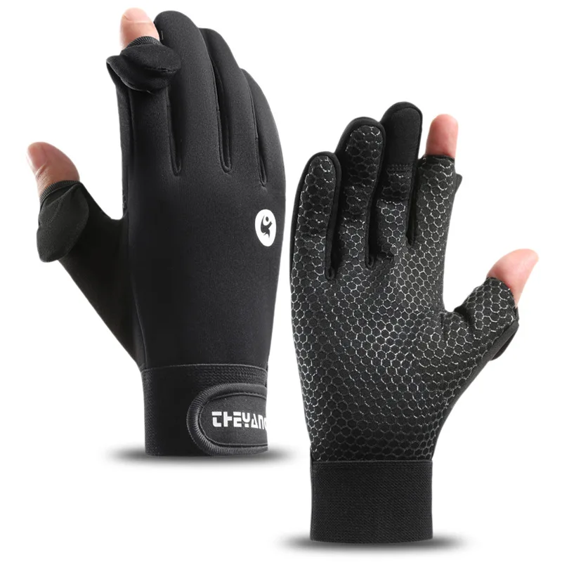 Fahrradhandschuhe für HerrenQ273Herbst und Winter Outdoor Wind und Skid Polar Fleece Thermal Leaky Two-Finger Touchscreen Reithandschuh