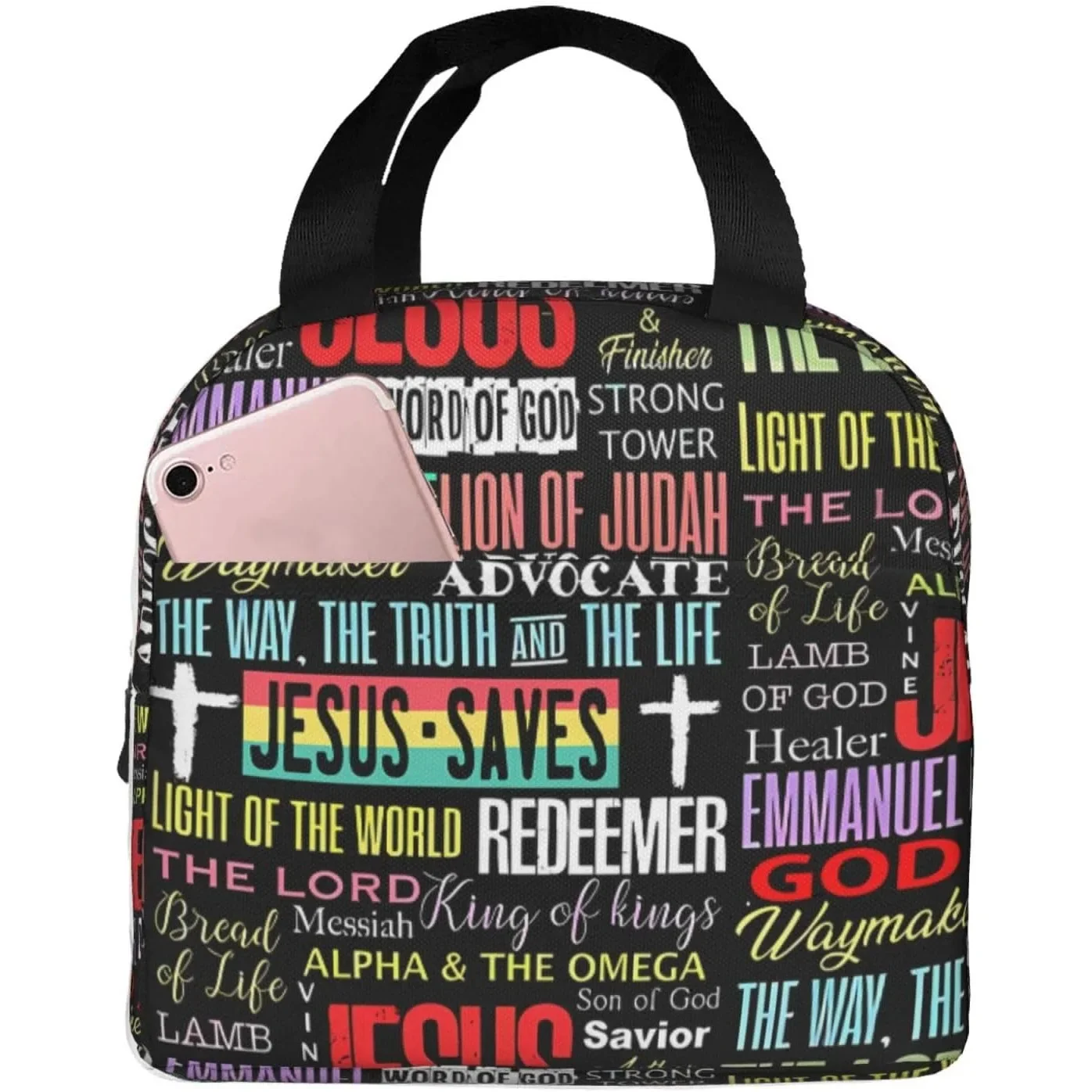 Jesus Cross Insulated Lunch Box Reusable Lunch Bag, Cooler Lunch Tote Bag For Women Men Picnic Office Work
