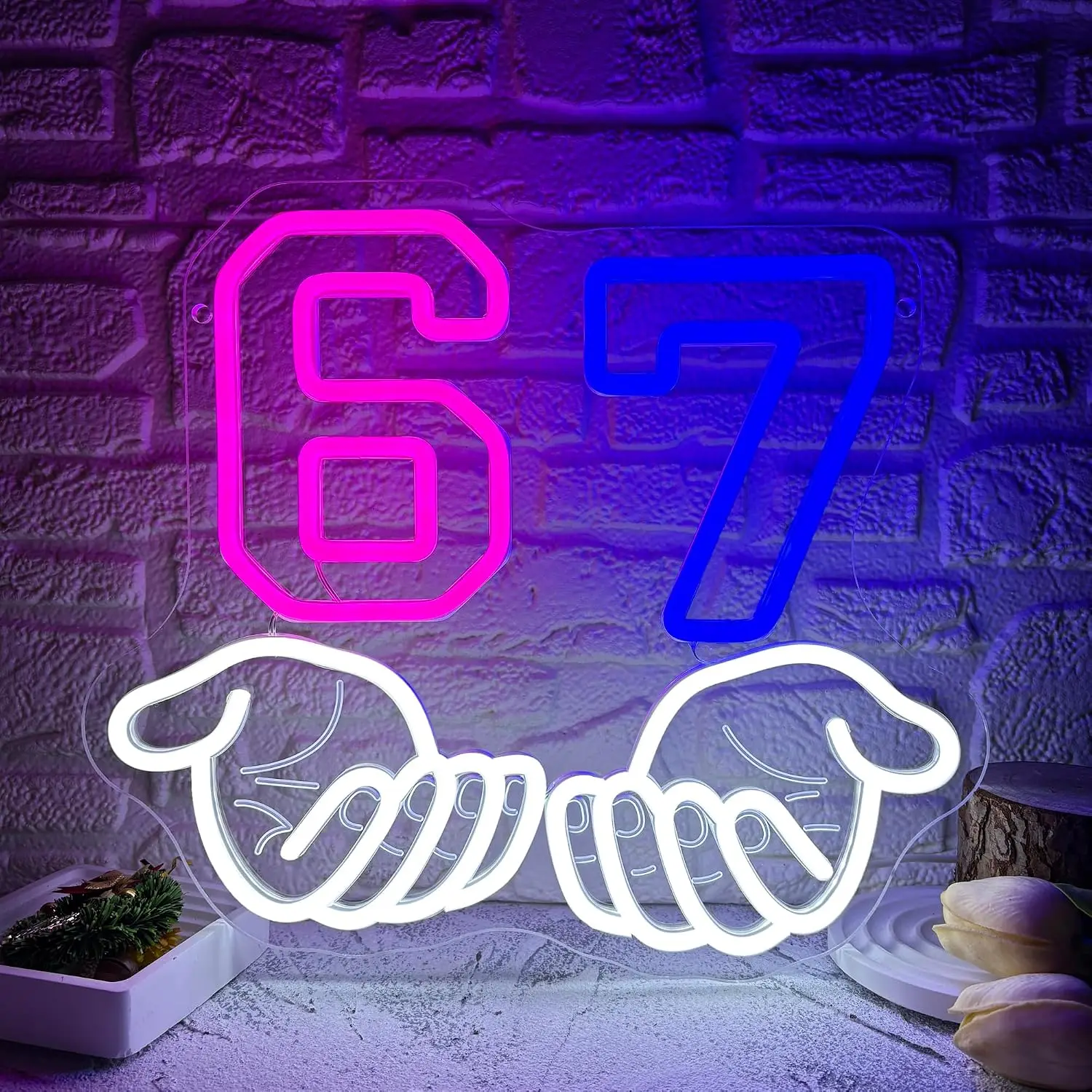 67 Handshake Neon Sign USB LED Neon Light Wall Lamp For Bar Club Garage Man Cave Sports Team Number Wall Decor Gift