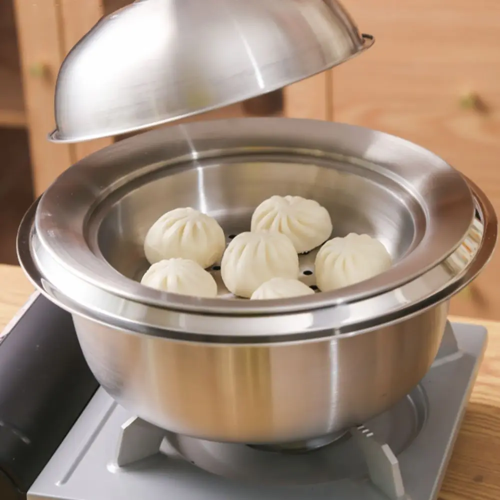 

304 Stainless Steel Flying Disc Steamer Rust-proof Drop-resistant Steaming Tray with Lid Deepened Steaming Plate Egg Custard