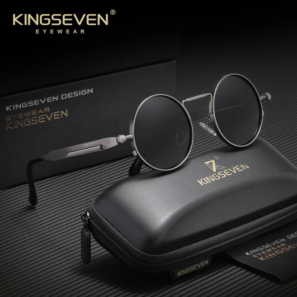KINGSEVEN Herren-Sonnenbrille, rund, Gothic-Stil, Steampunk, Damen-Sonnenbrille im Retro-Stil, Brillenzubehör, UV400, blendfrei